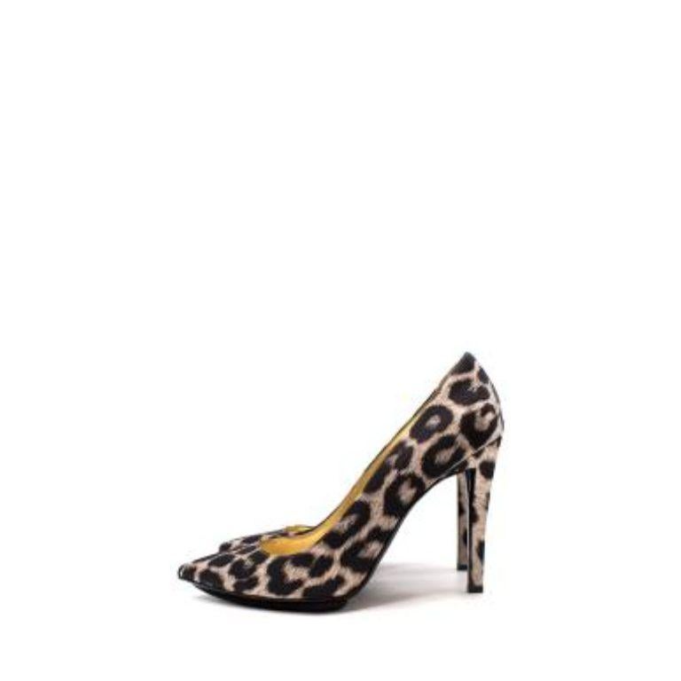 Brown Leopard-print satin heeled pumps For Sale