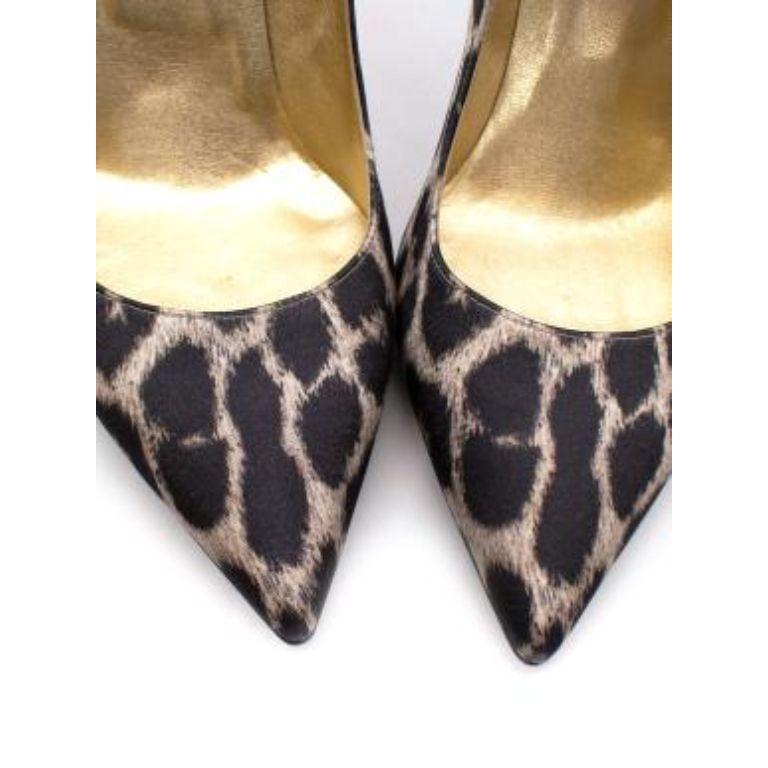Leopard-print satin heeled pumps In Good Condition For Sale In London, GB