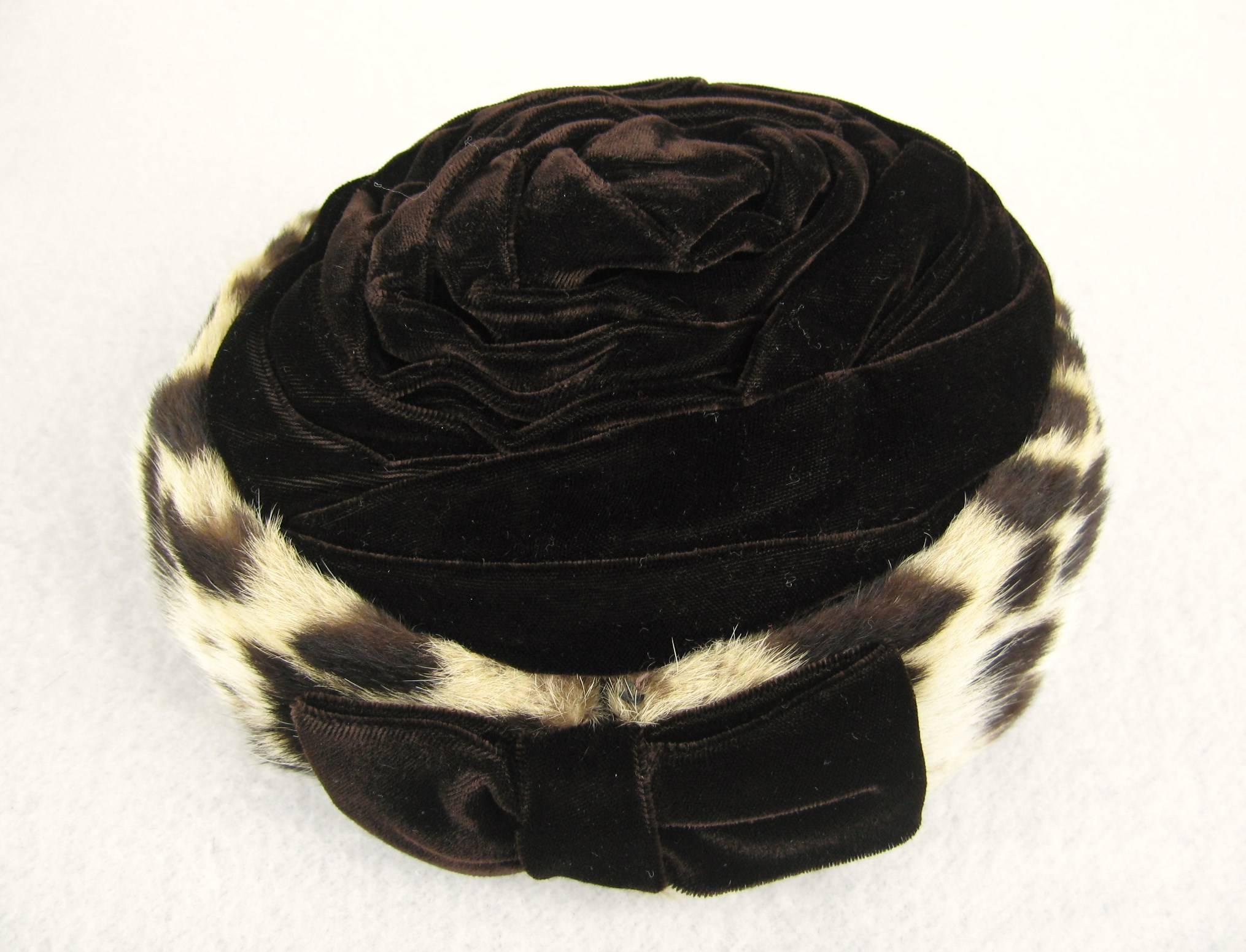 Women's Leopard Print Sheared Mink Velvet Hat Van Dee California 1960s For Sale