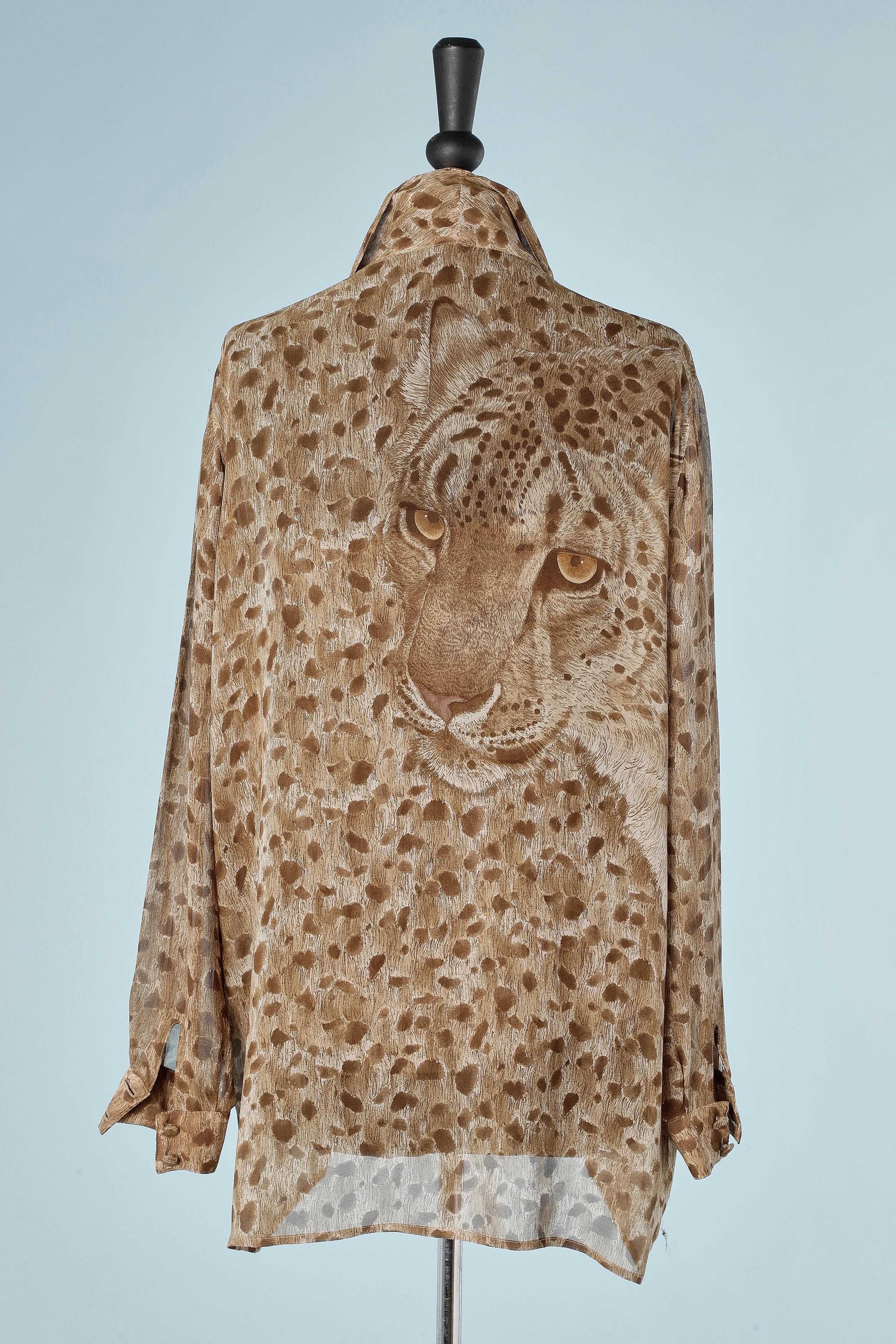 Brown Leopard print shirt and bustier in silk chiffon  Complice by Gianni Versace  For Sale