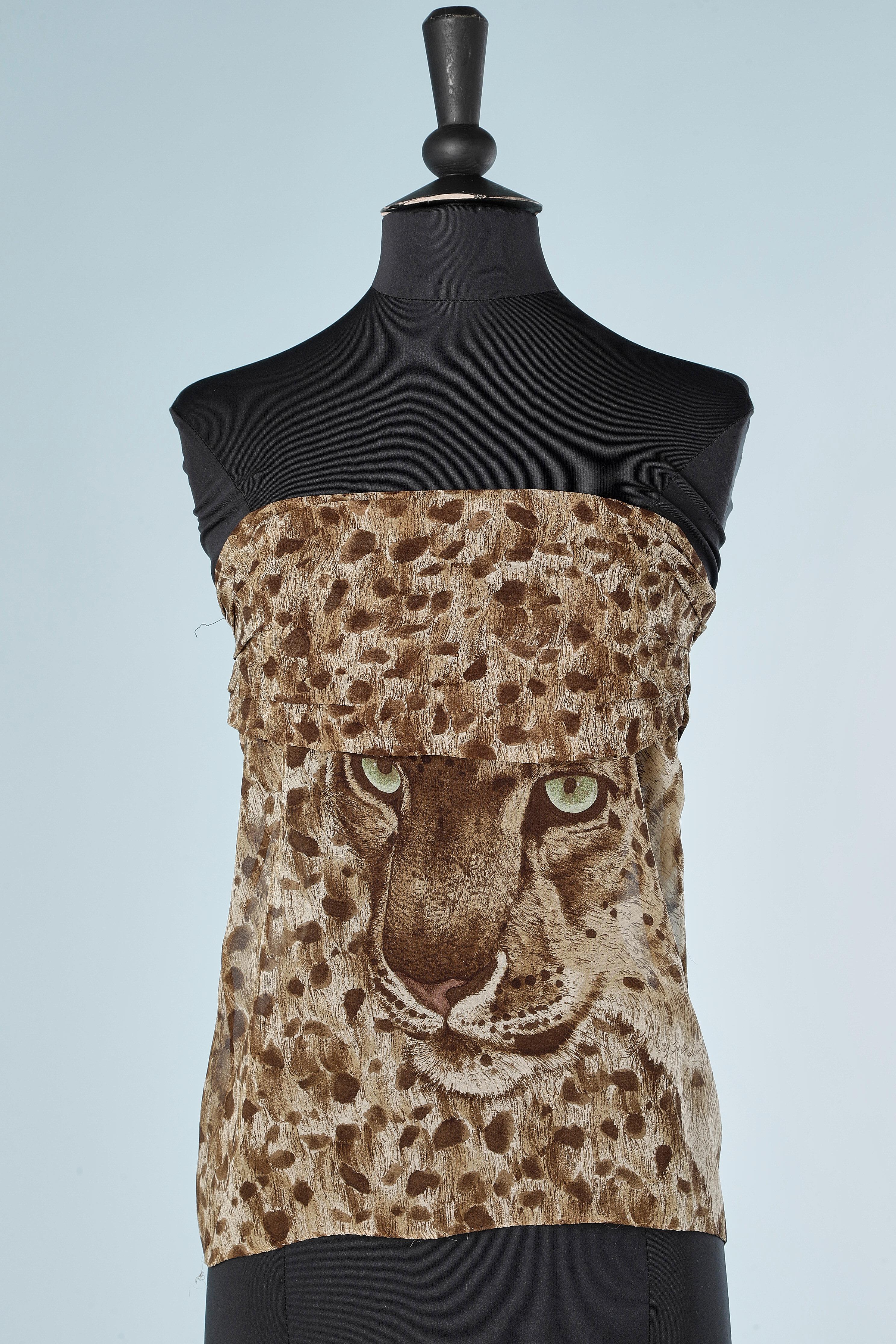 Leopard print shirt and bustier in silk chiffon  Complice by Gianni Versace  In Excellent Condition For Sale In Saint-Ouen-Sur-Seine, FR