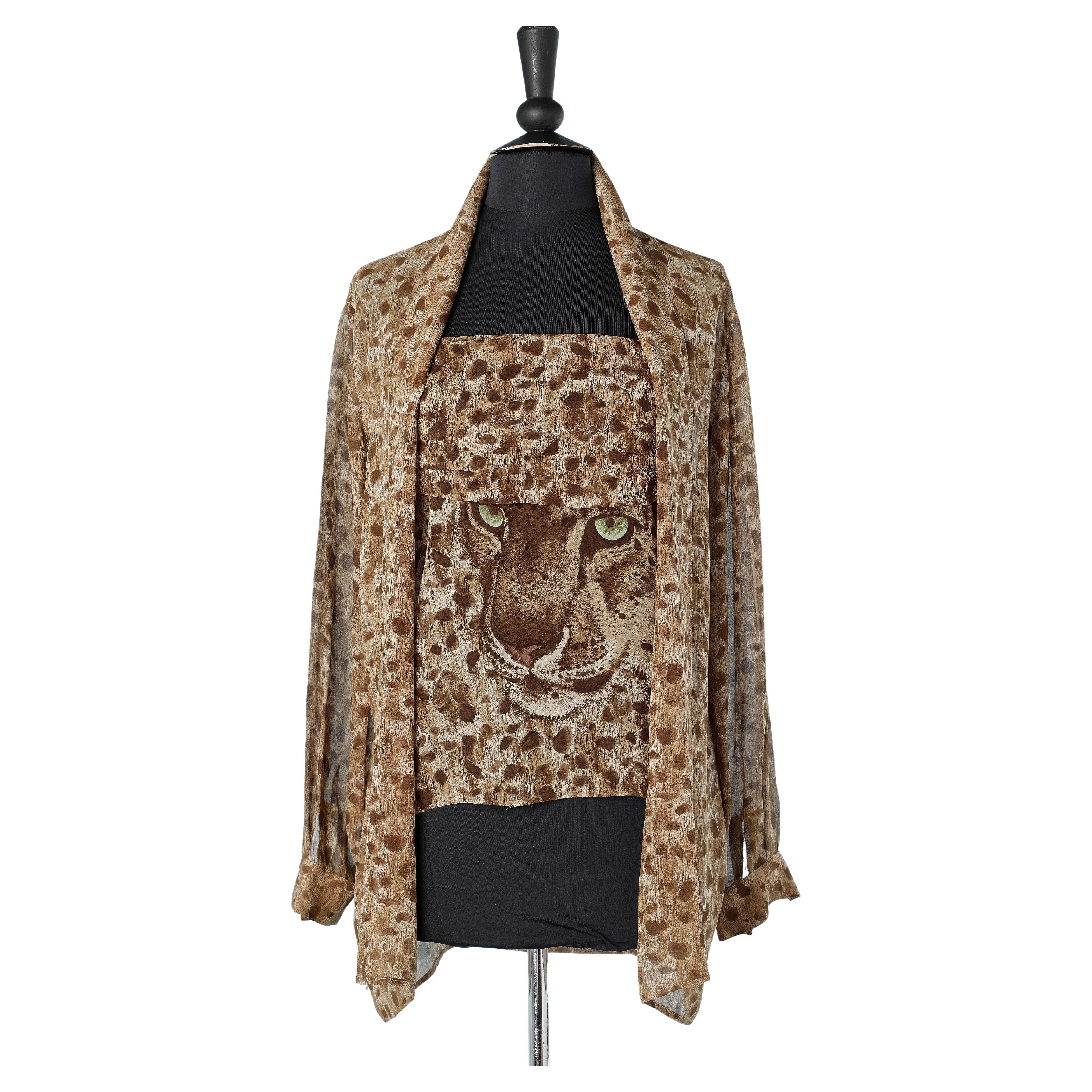 Leopard print shirt and bustier in silk chiffon  Complice by Gianni Versace For Sale