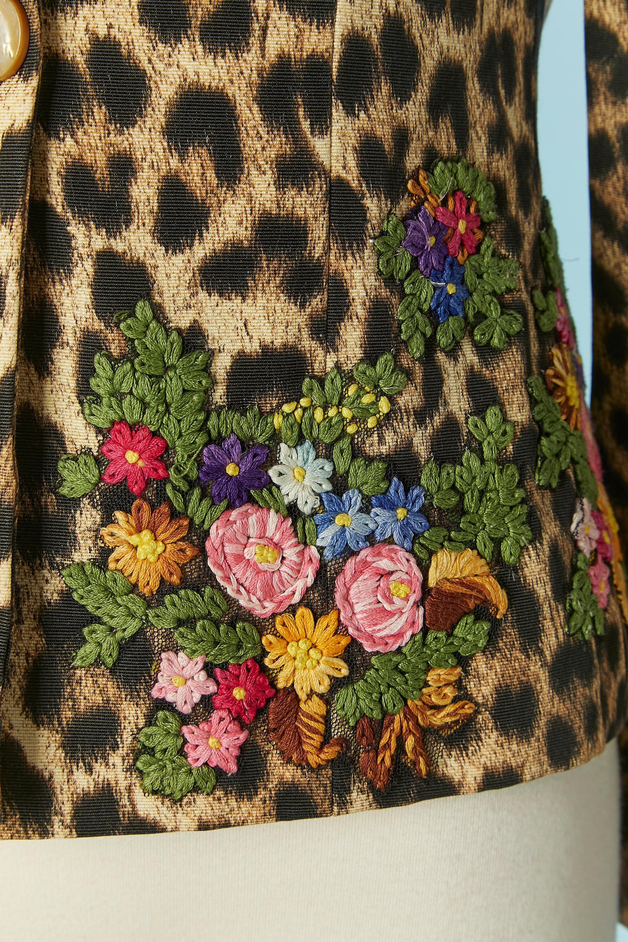 Nero Giacca monopetto leopardata con ricami Moschino Cheap and Chic in vendita
