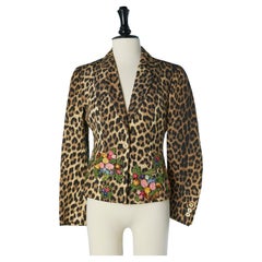 Chaqueta de un solo pecho con bordados estampado de leopardo MOSCHINO Cheap & Chic