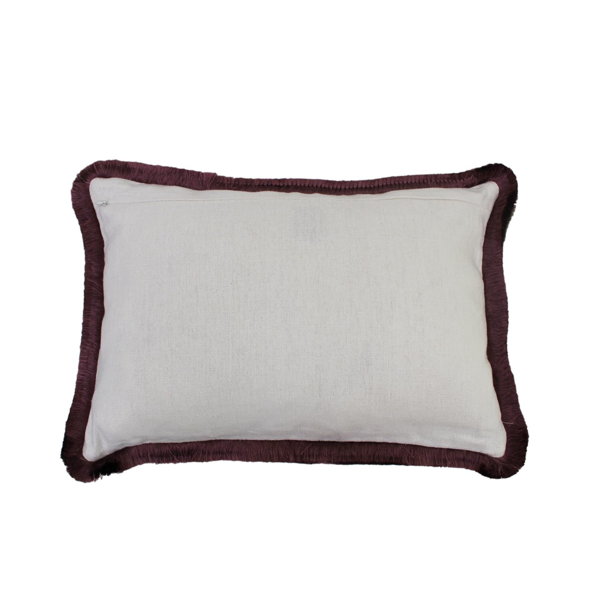 European 4 Leopard Print Velvet Cushion in Cotton with Double Tinsel Trim and Linen Back For Sale