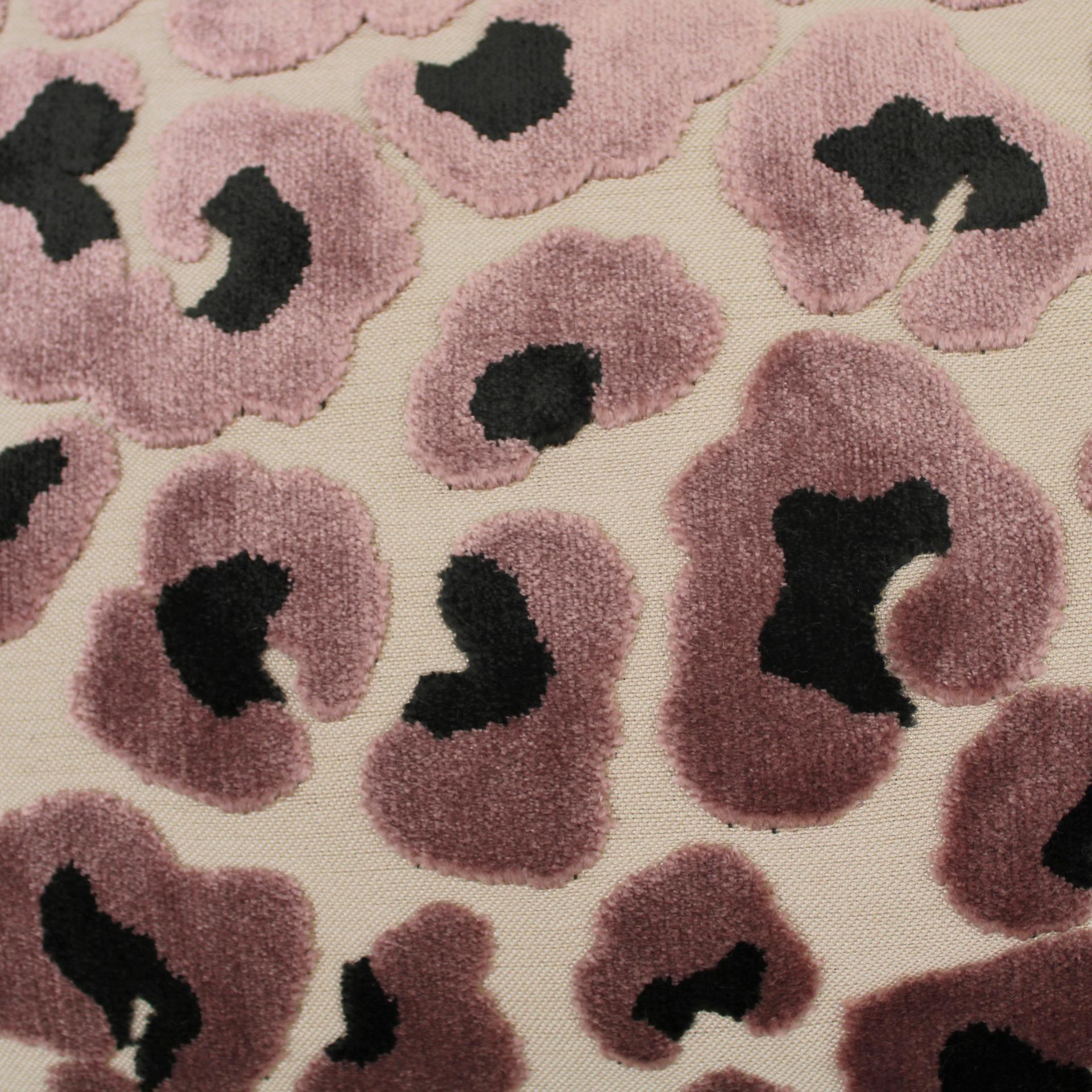 Contemporary 4 Leopard Print Velvet Cushion in Cotton with Double Tinsel Trim and Linen Back For Sale