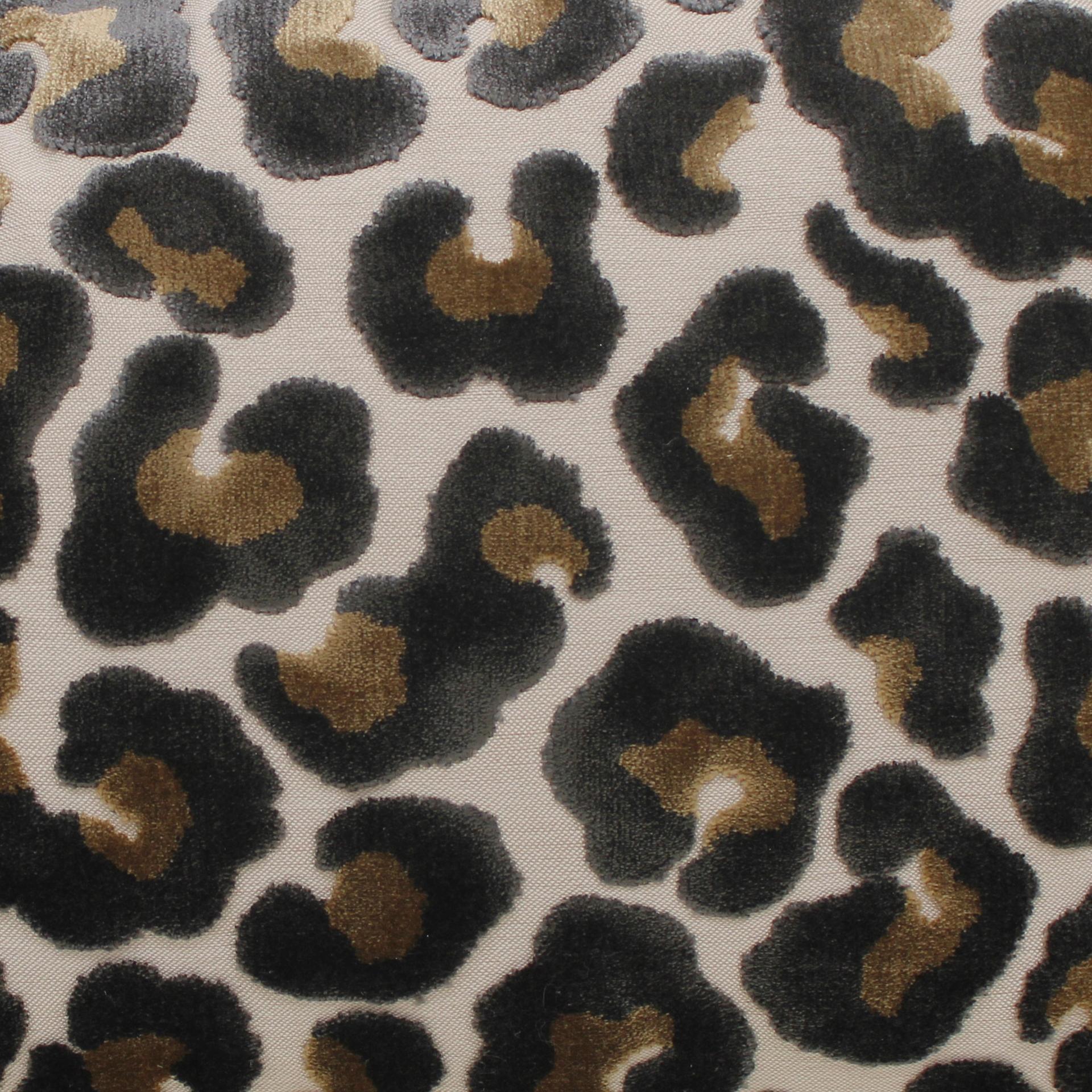 Leopard Print Velvet Cushion in Cotton with Double Tinsel Trim and Linen Back For Sale 1