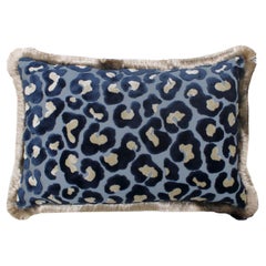 Cuscino in velluto leopardato in cotone con doppio ornamento e retro in lino