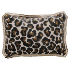 Leopard Print Velvet Cushion in Cotton with Double Tinsel Trim and Linen Back