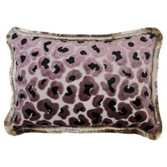 Coussin en velours imprimé léopard en coton avec bordure à double épingle et dos en lin