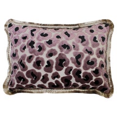 4 Leopard Print Velvet Cushion in Cotton with Double Tinsel Trim and Linen Back