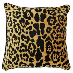 Cuscino in velluto con stampa leopardata in cotone con rifiniture e retro in lino