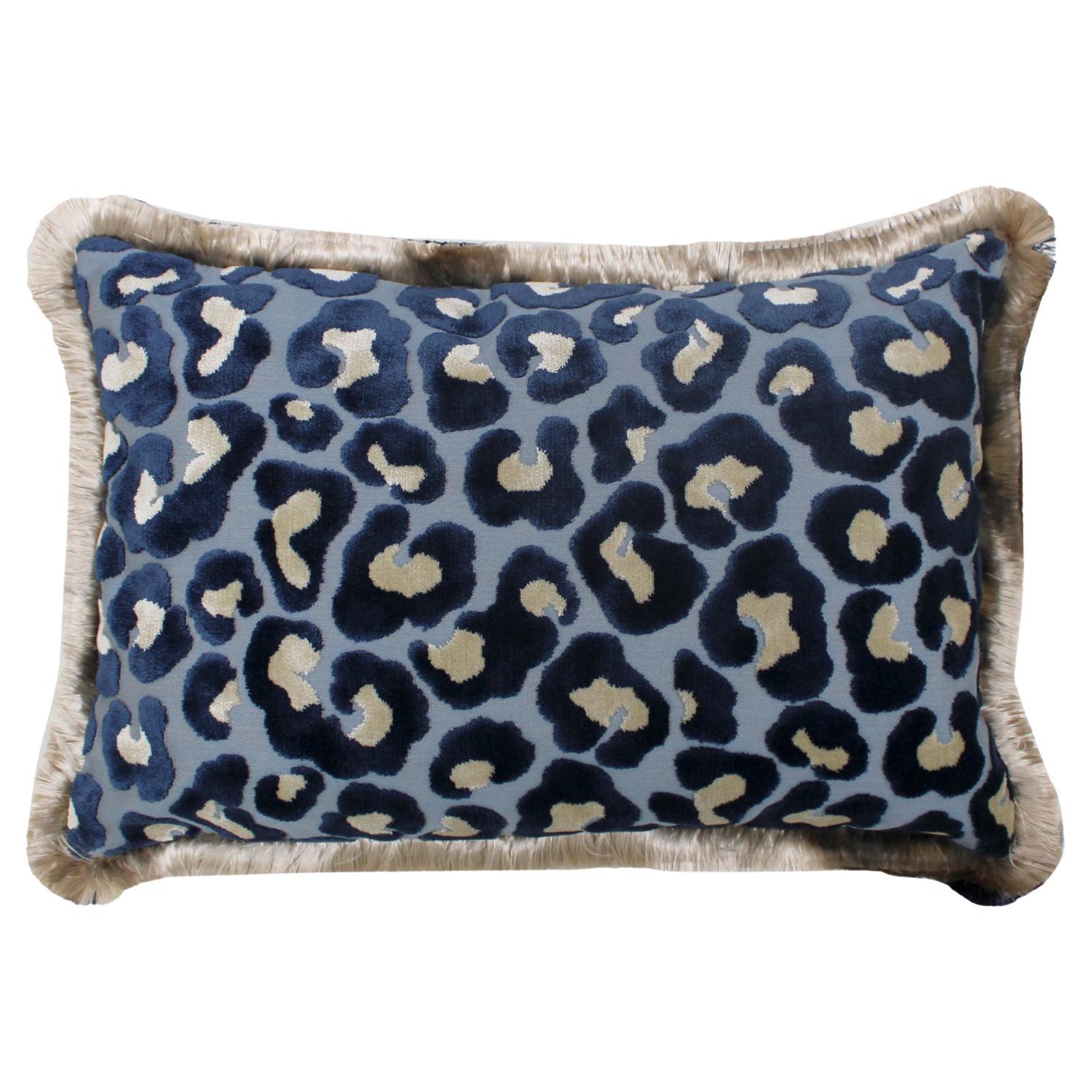 Leopard Print Velvet Cushion with Double Tinsel Trim and Linen Back, Spain, 2022