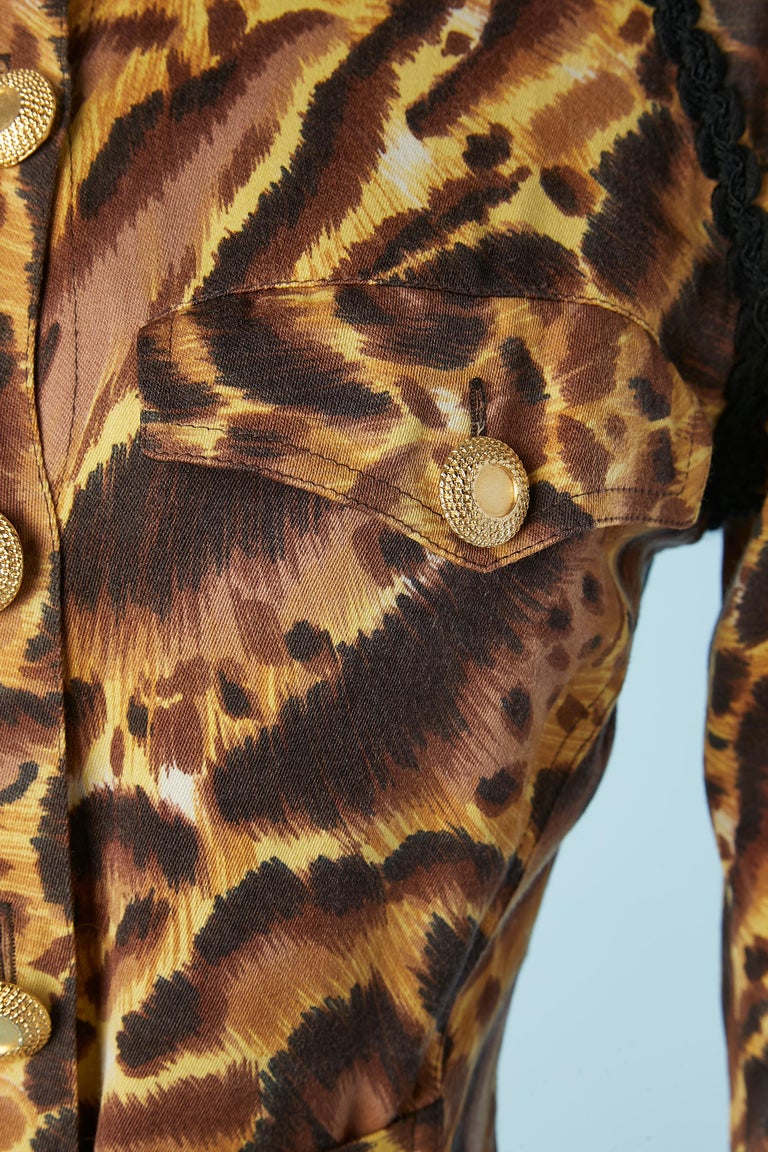 Leopard printed dress with gold button and buckles Versus Gianni Versace  In Excellent Condition In Saint-Ouen-Sur-Seine, FR