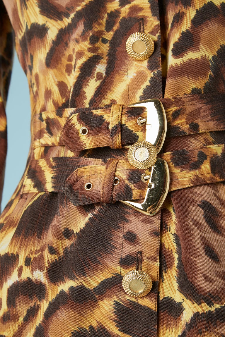 Women's Leopard printed dress with gold button and buckles Versus Gianni Versace 