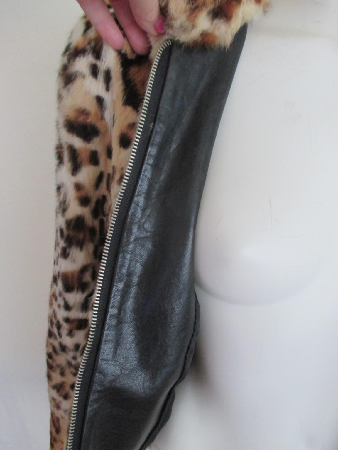 Gray Leopard Printed Fur Jacket For Sale