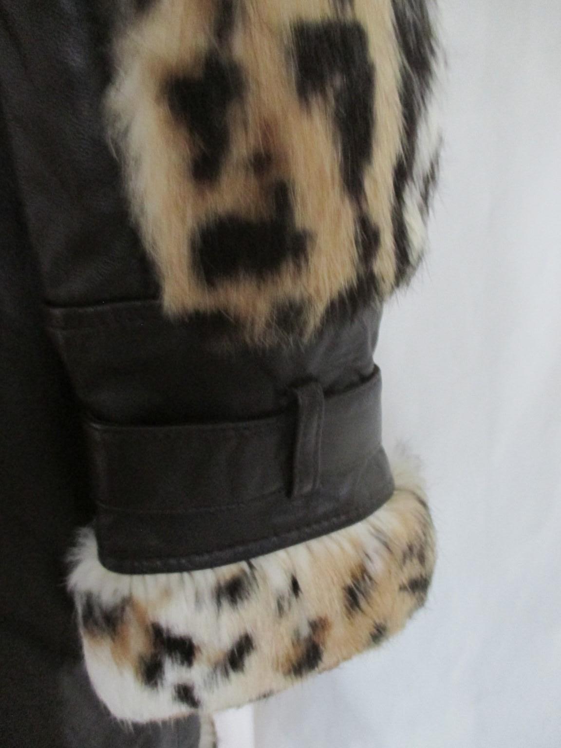 Leopard Printed Fur Leather Coat  5