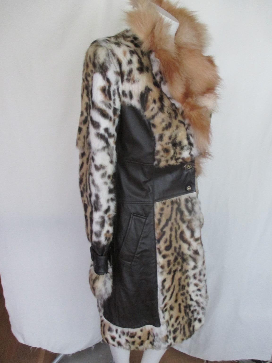 Leopard Printed Fur Leather Coat  In Good Condition In Amsterdam, NL