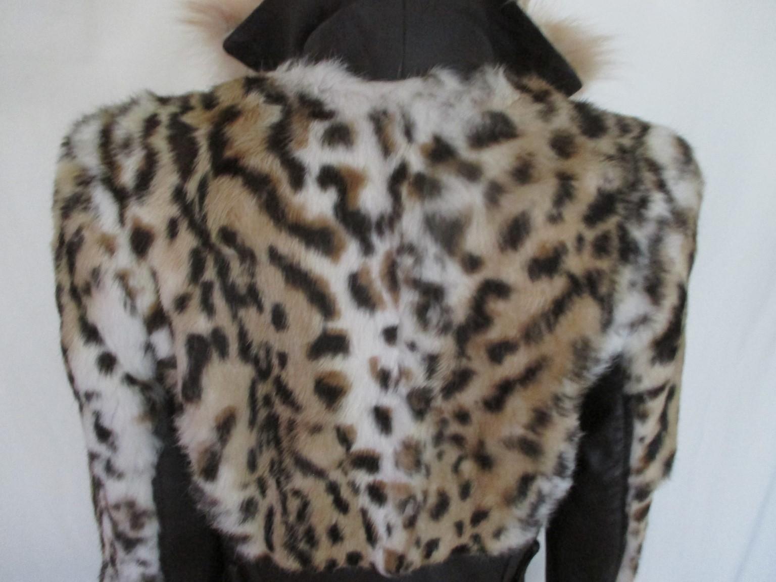 Leopard Printed Fur Leather Coat  1