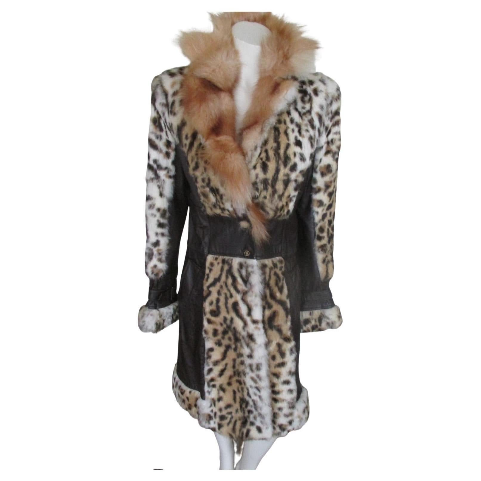 Leopard Printed Fur Leather Coat 