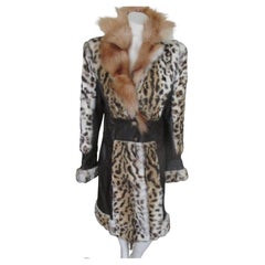 Leopard Printed Fur Leather Coat 