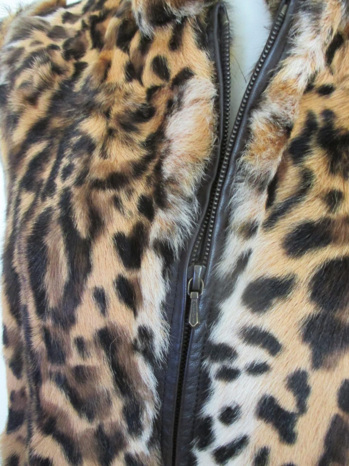 leopard print fur vest