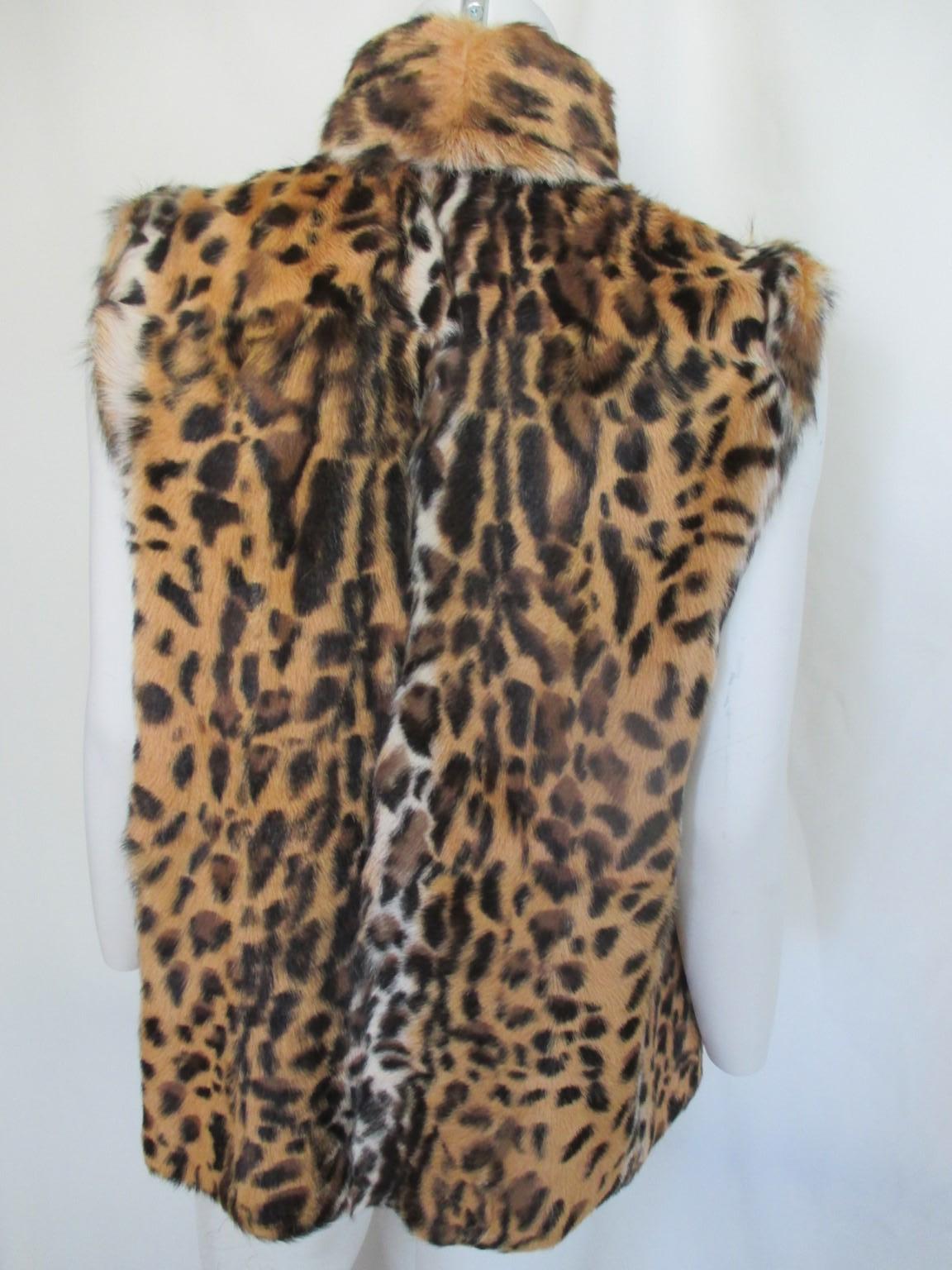 Brown Leopard Printed Fur Vest