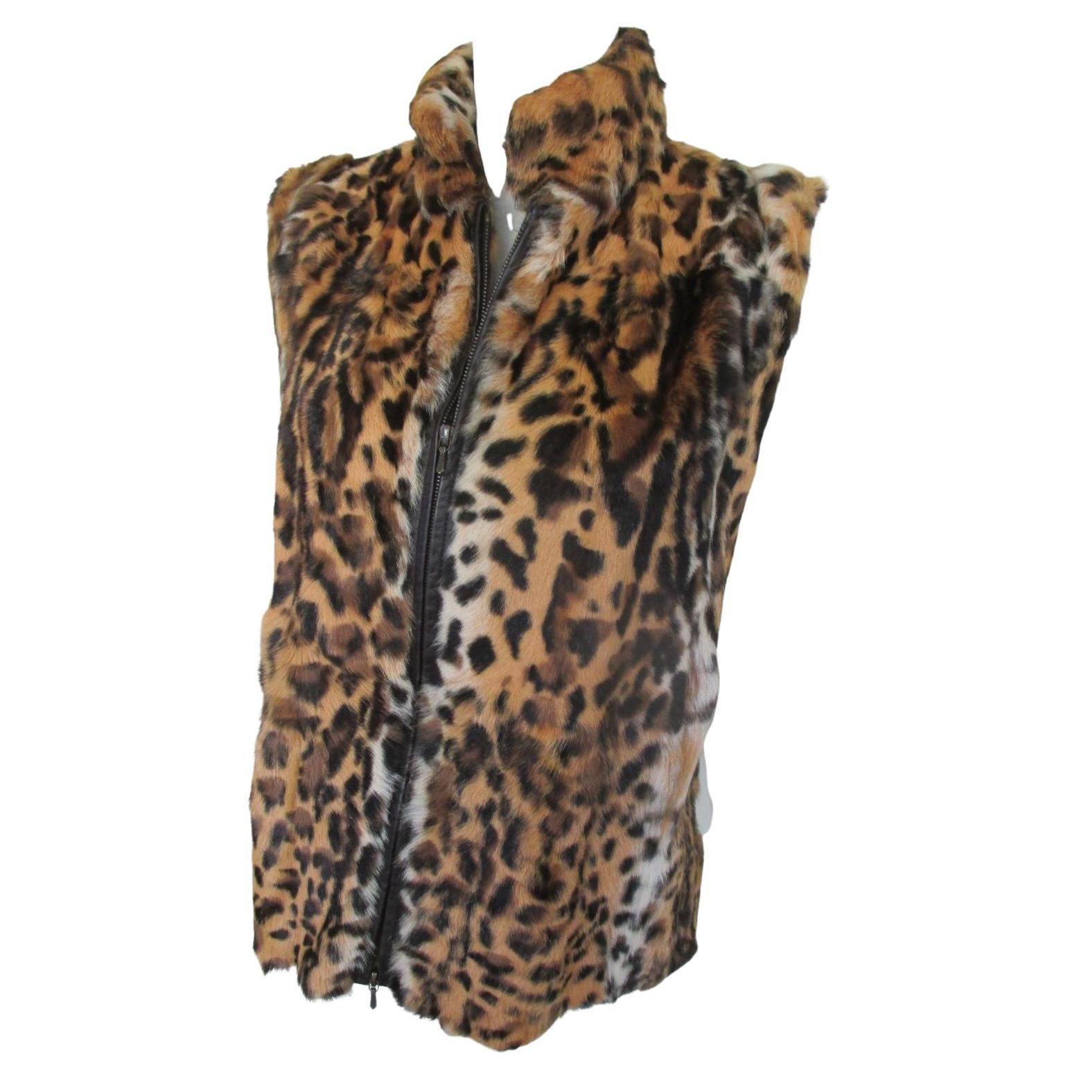 Leopard Printed Fur Vest