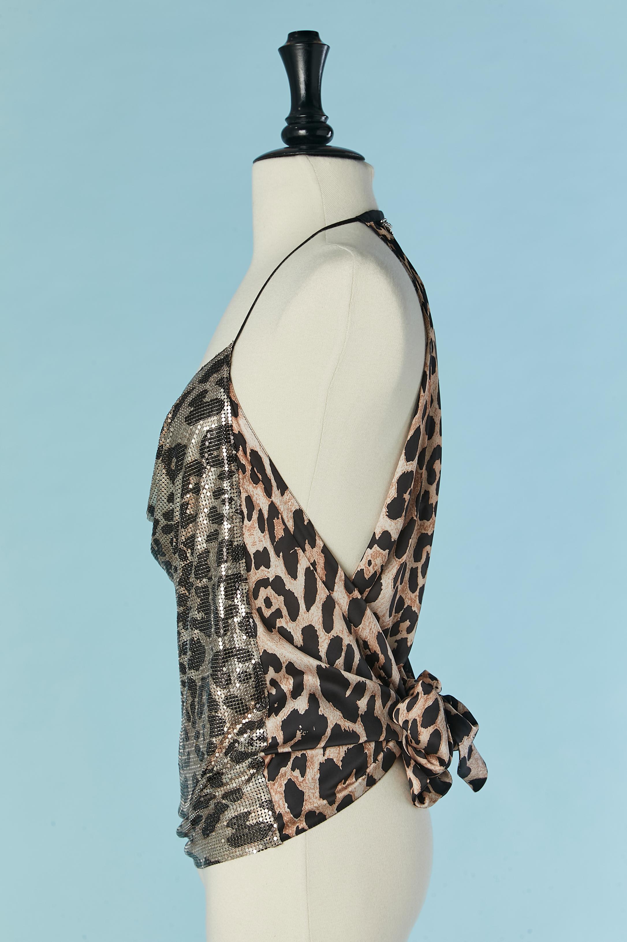 Donna Top senza maniche in rete e seta stampata leopardo Paco Rabanne by Julien Dossena in vendita