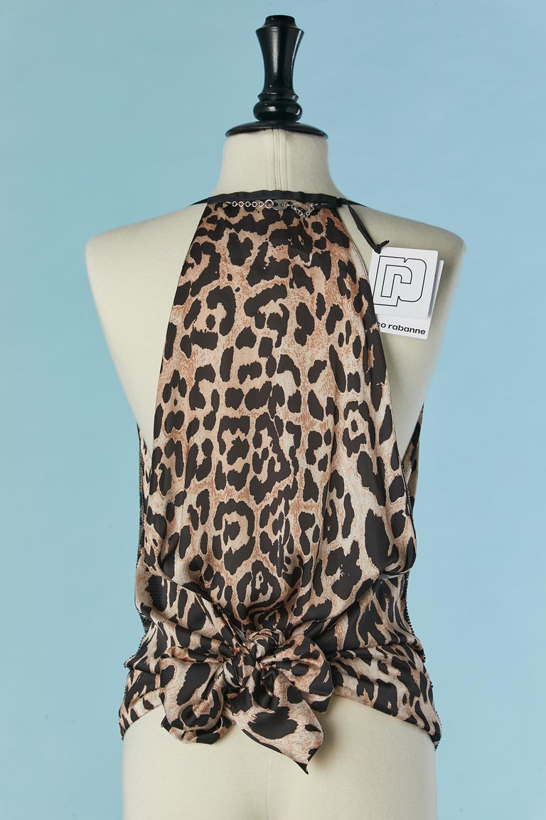 Leopard printed mesh and silk sleeveless top Paco Rabanne by