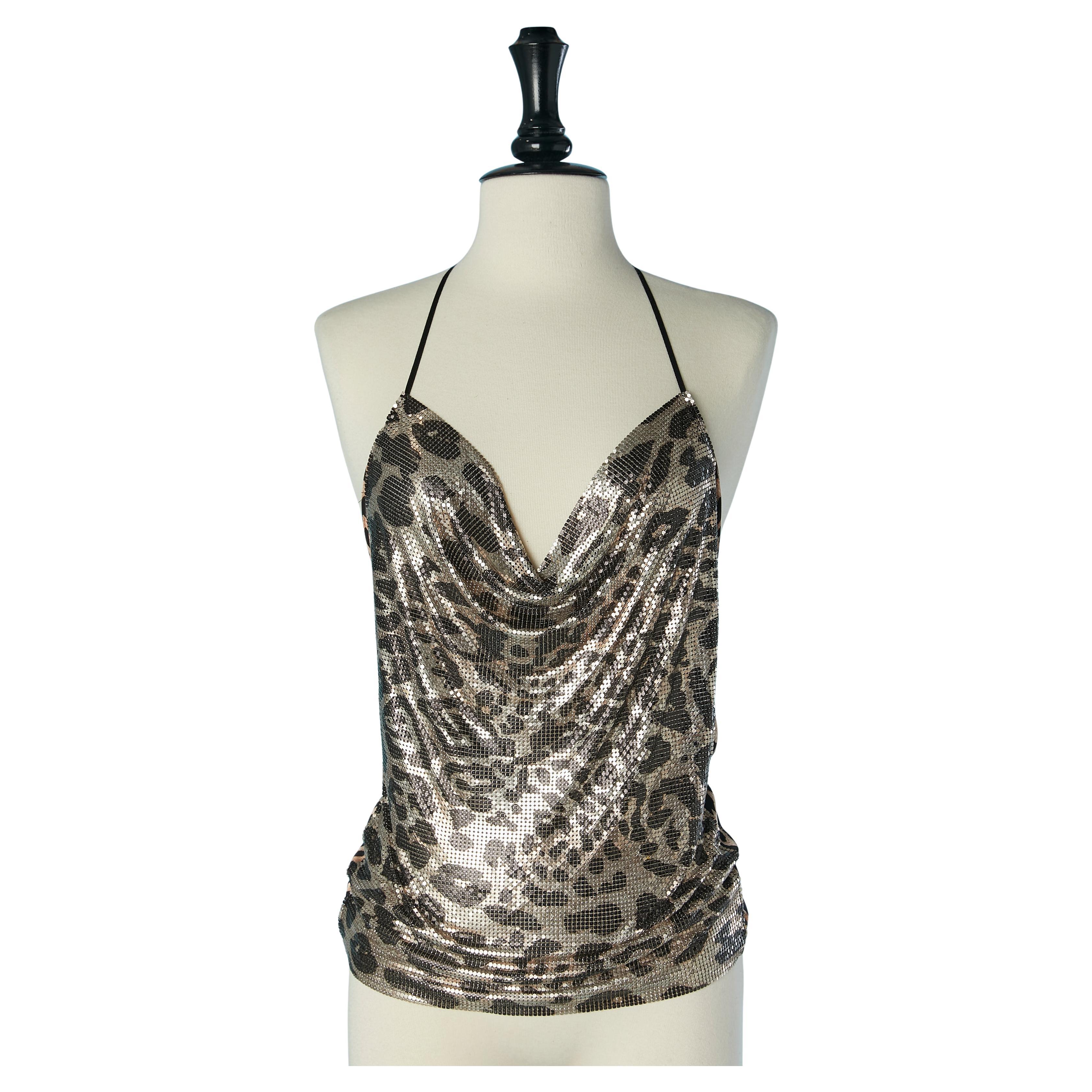 Top senza maniche in rete e seta stampata leopardo Paco Rabanne by Julien Dossena