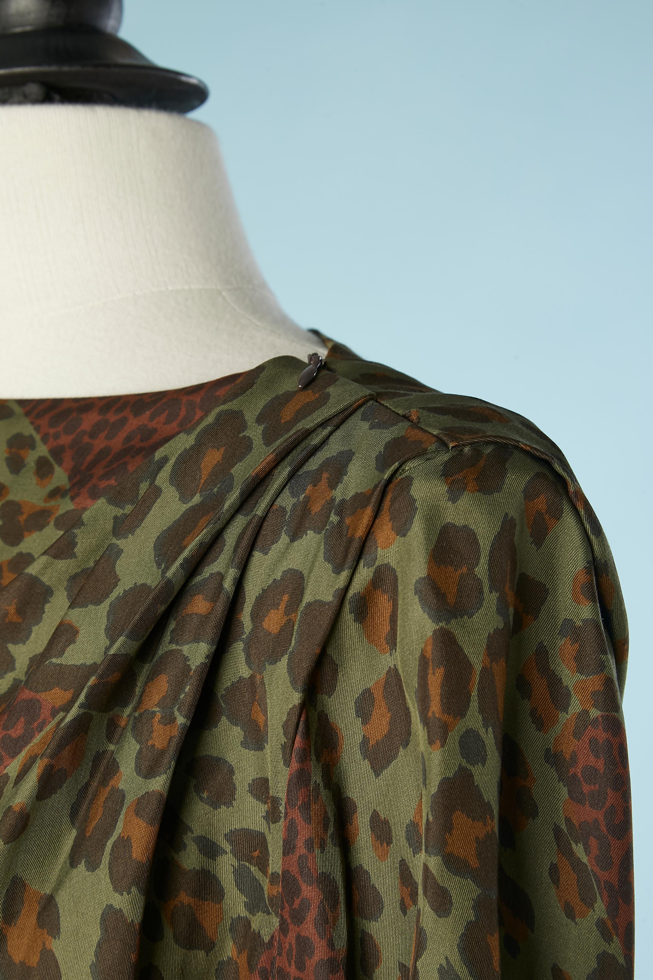 Black Leopard printed silk dress wrap on the skirt Yves Saint Laurent Rive Gauche  For Sale