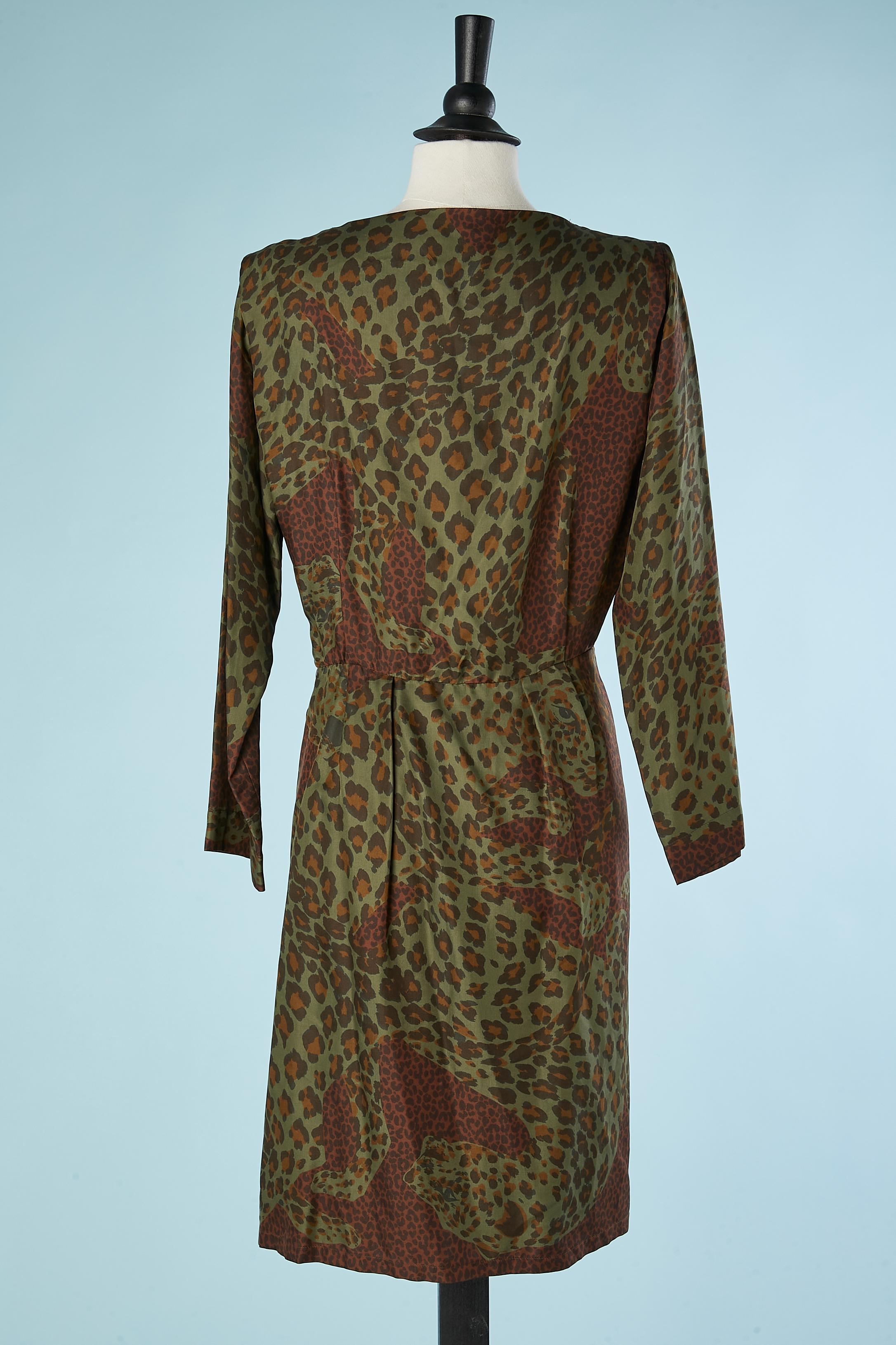 Women's Leopard printed silk dress wrap on the skirt Yves Saint Laurent Rive Gauche  For Sale