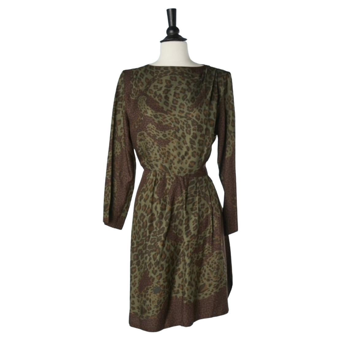 Leopard printed silk dress wrap on the skirt Yves Saint Laurent Rive Gauche  For Sale
