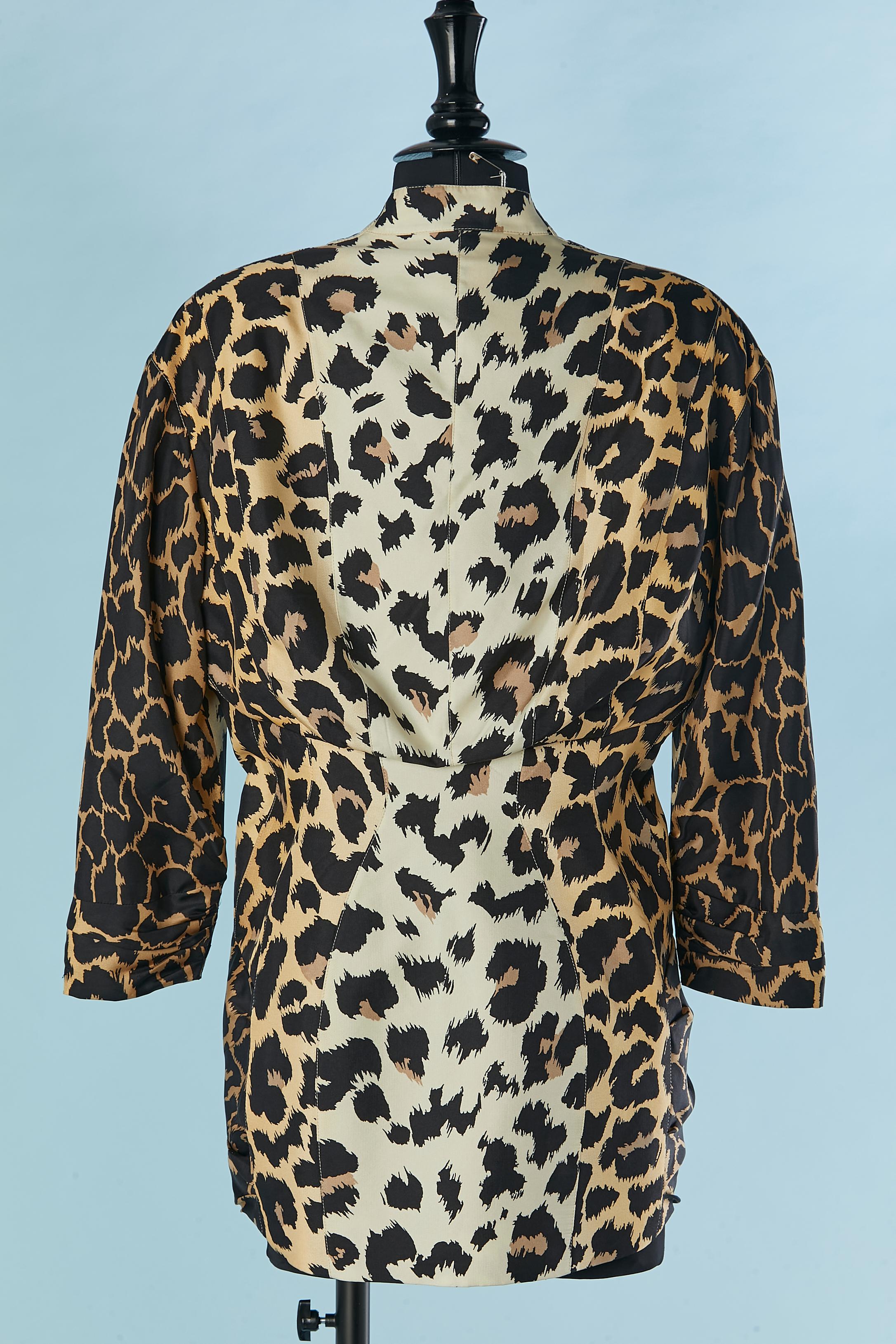 Leopard printed silk jacket with silk rose and draped waist Thierry Mugler  For Sale 2