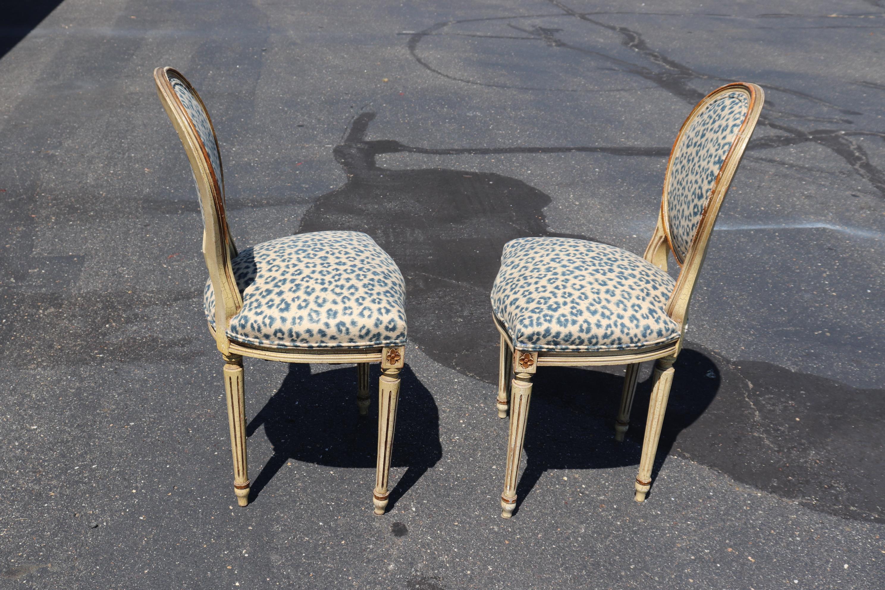 Leopard Printed Upholstery French Cameo Back Louis XVI Side Chairs 5