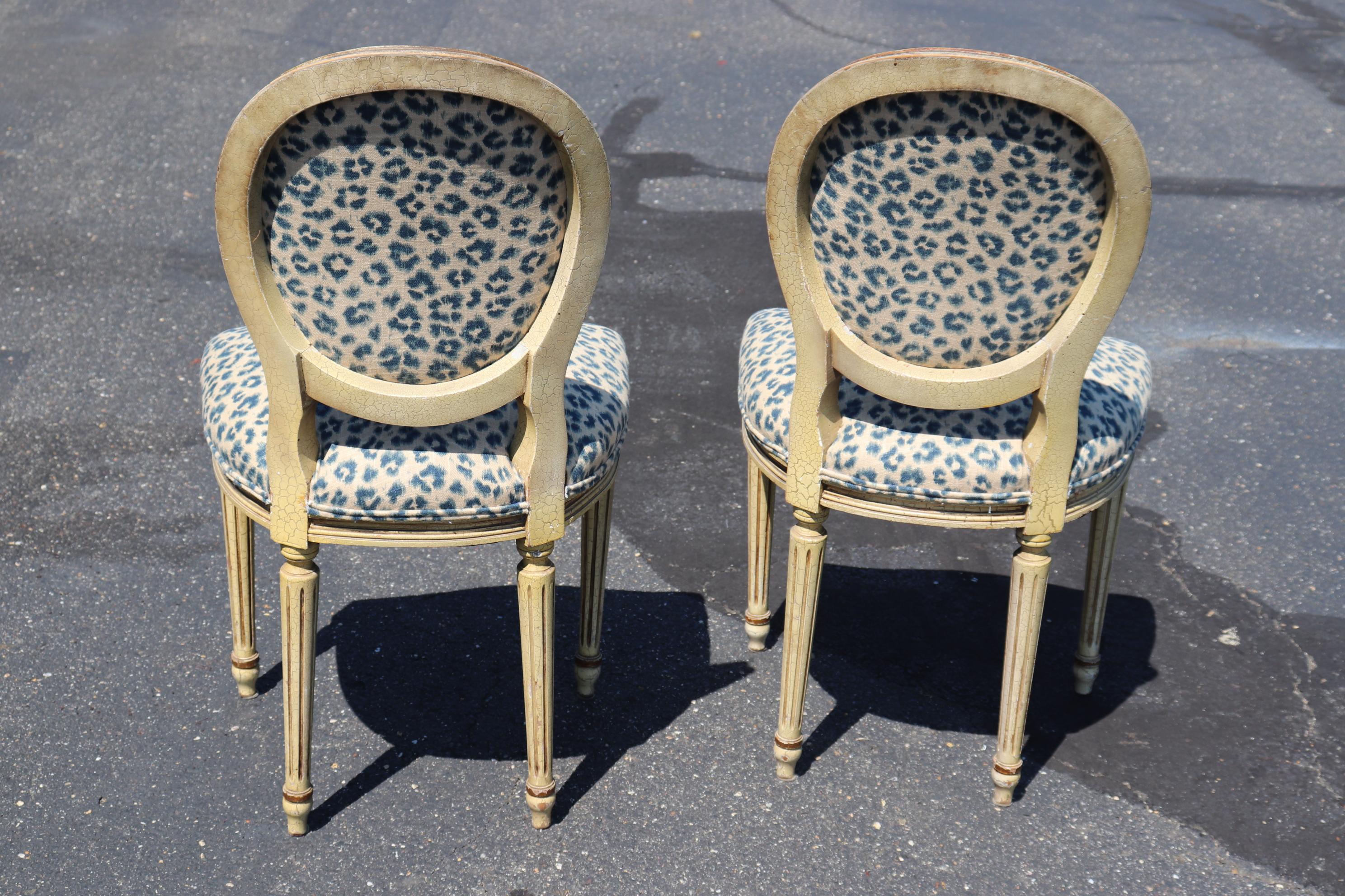 Leopard Printed Upholstery French Cameo Back Louis XVI Side Chairs 6
