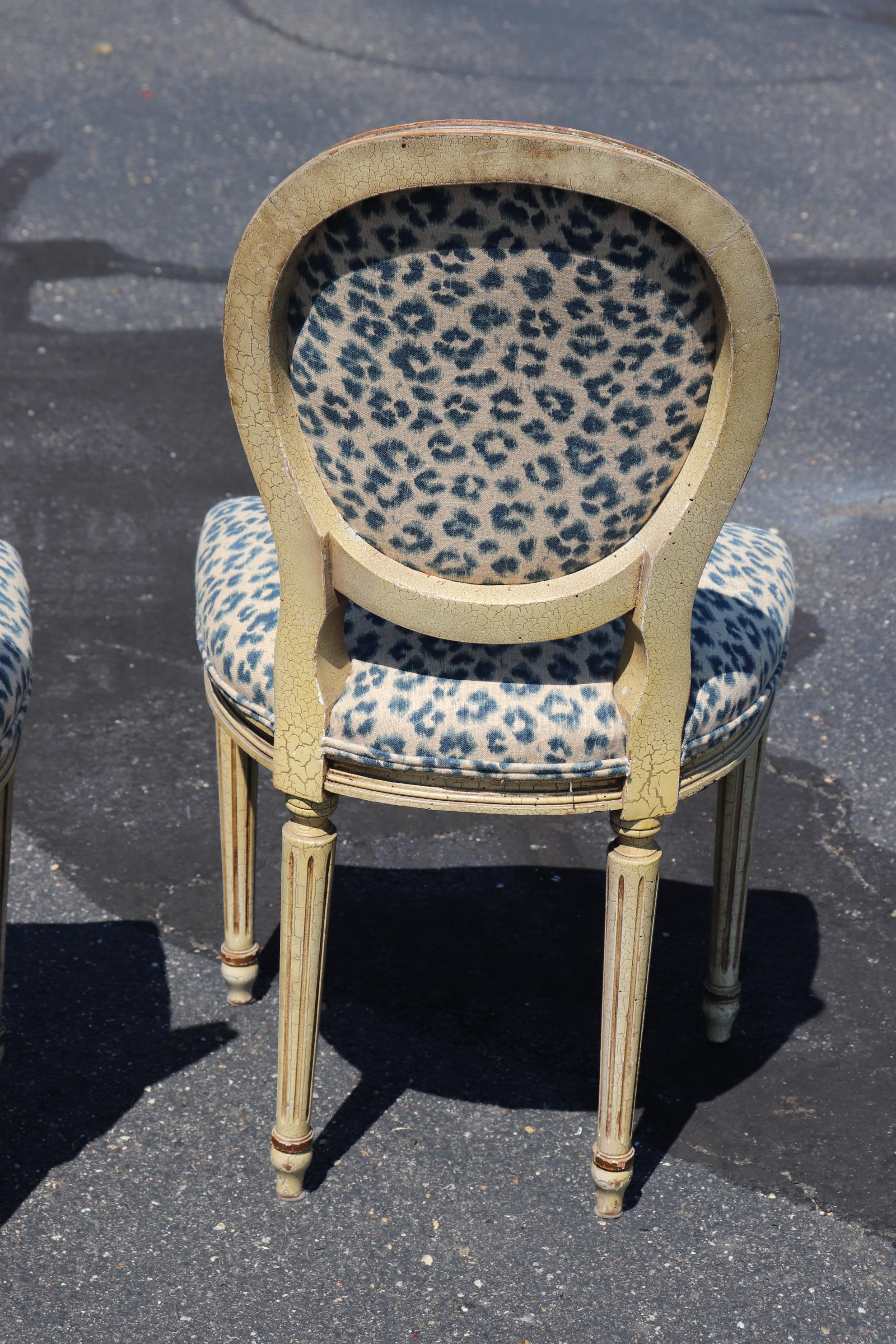 Leopard Printed Upholstery French Cameo Back Louis XVI Side Chairs 7