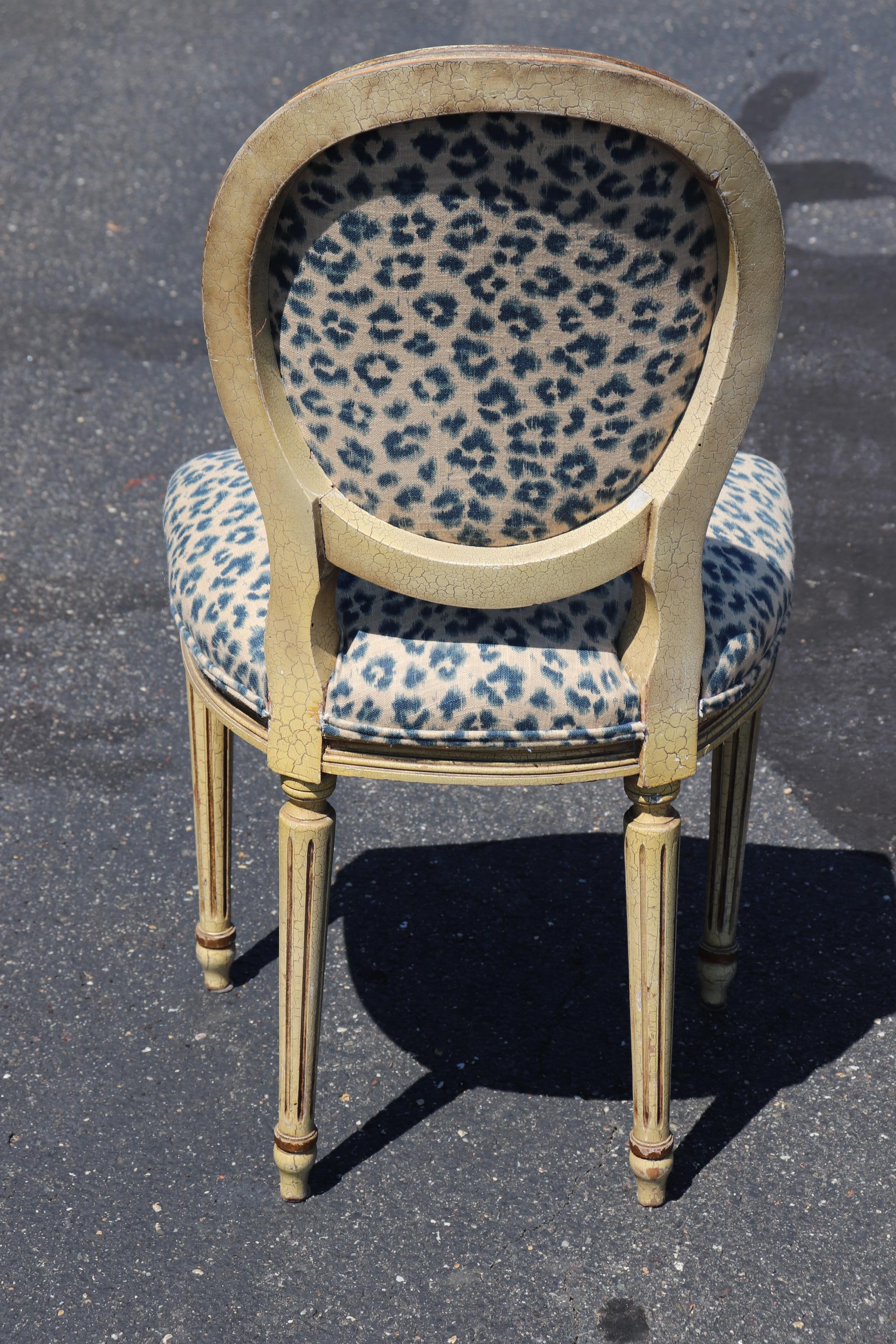 Leopard Printed Upholstery French Cameo Back Louis XVI Side Chairs 8