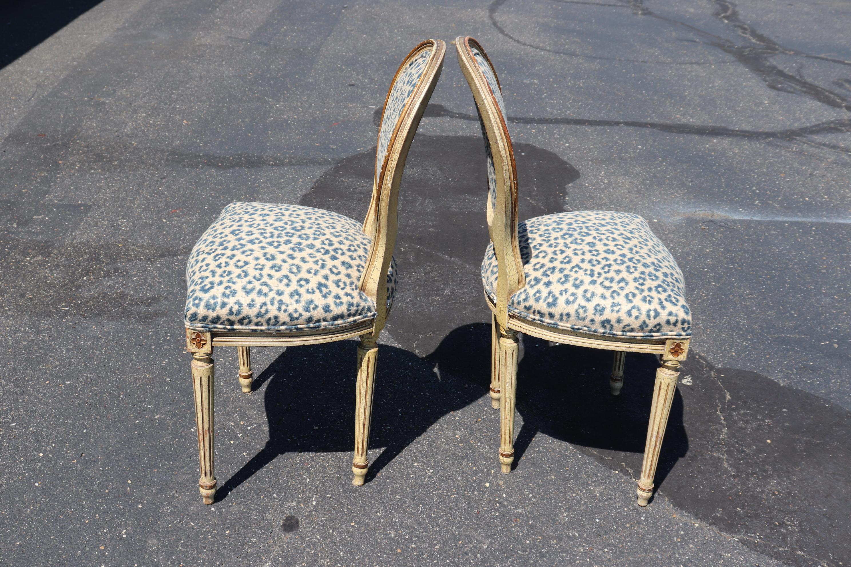 Leopard Printed Upholstery French Cameo Back Louis XVI Side Chairs 9