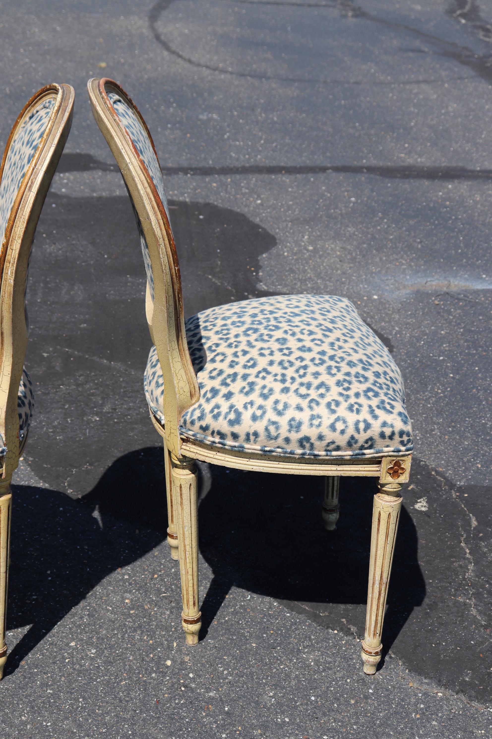 Leopard Printed Upholstery French Cameo Back Louis XVI Side Chairs 10