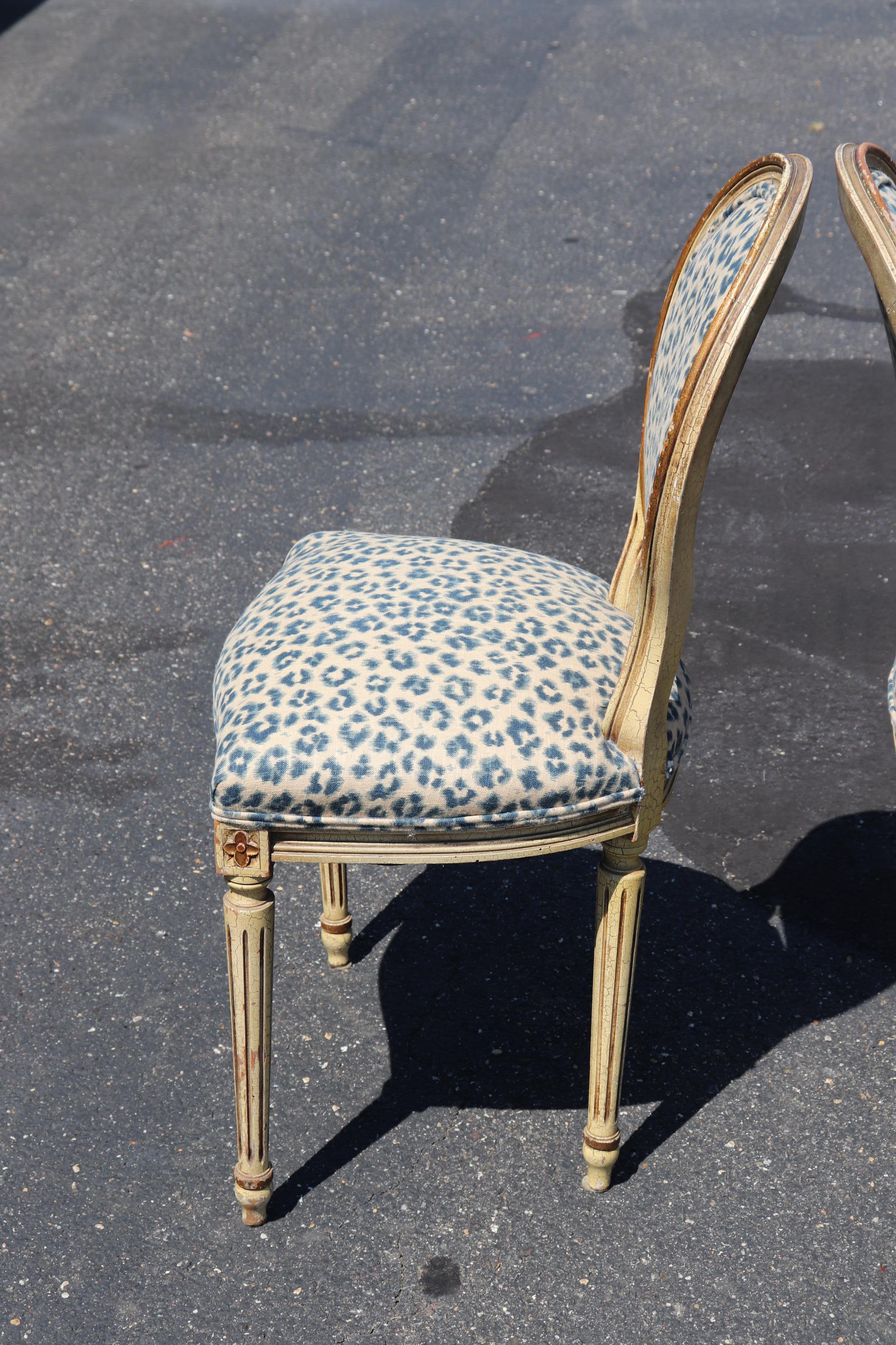 Leopard Printed Upholstery French Cameo Back Louis XVI Side Chairs 11
