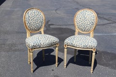 Leopard Printed Upholstery French Cameo Back Louis XVI Side Chairs