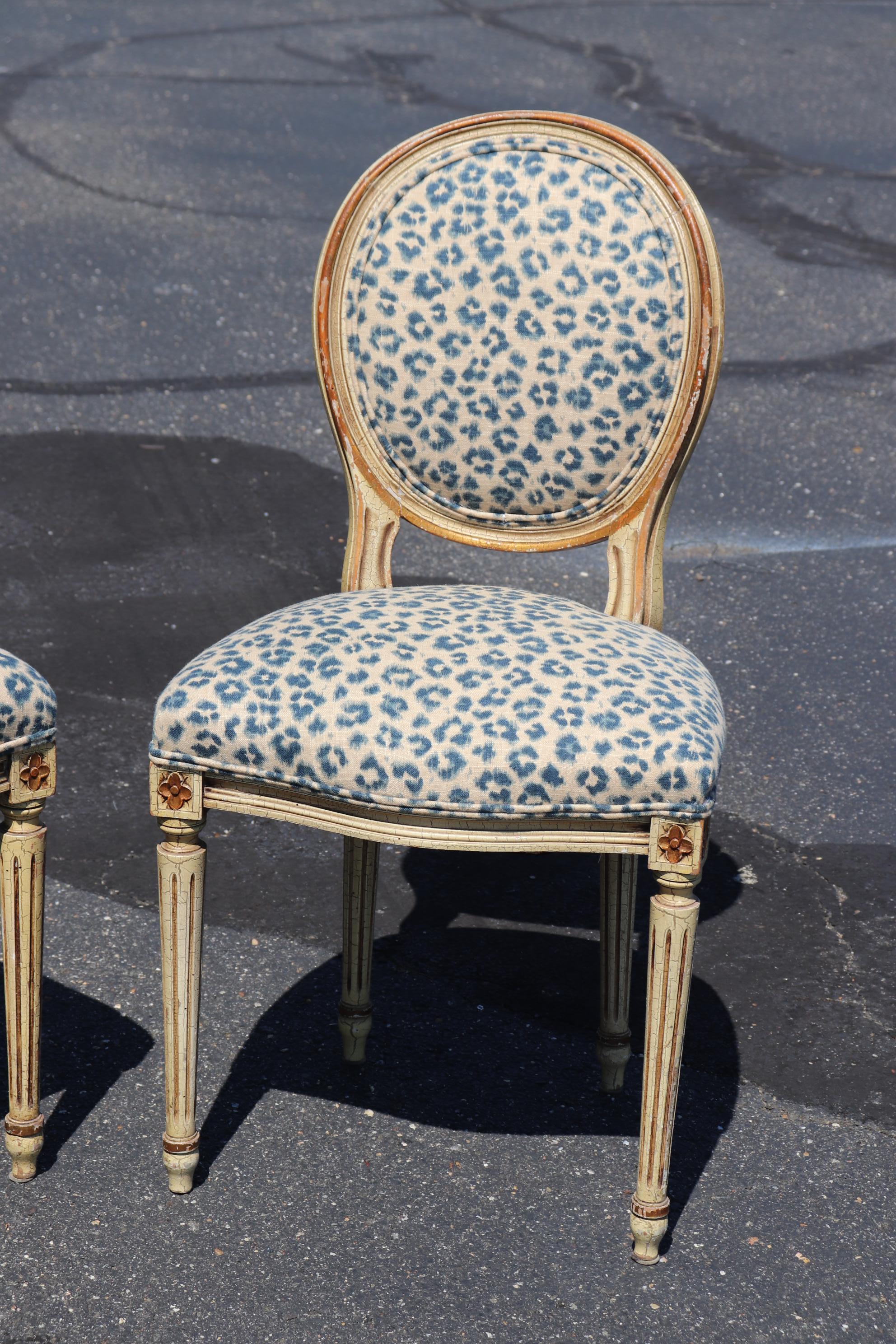 Leopard Printed Upholstery French Cameo Back Louis XVI Side Chairs In Good Condition In Swedesboro, NJ