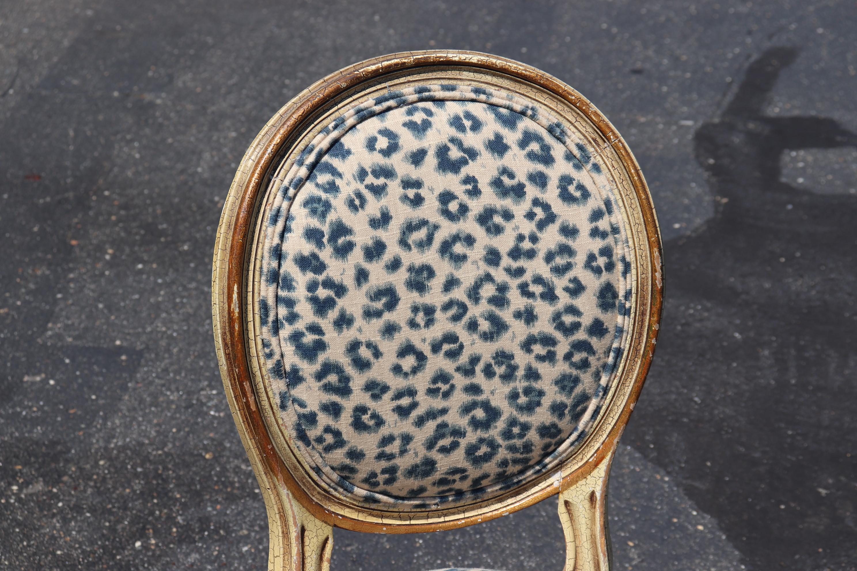 Leopard Printed Upholstery French Cameo Back Louis XVI Side Chairs 2
