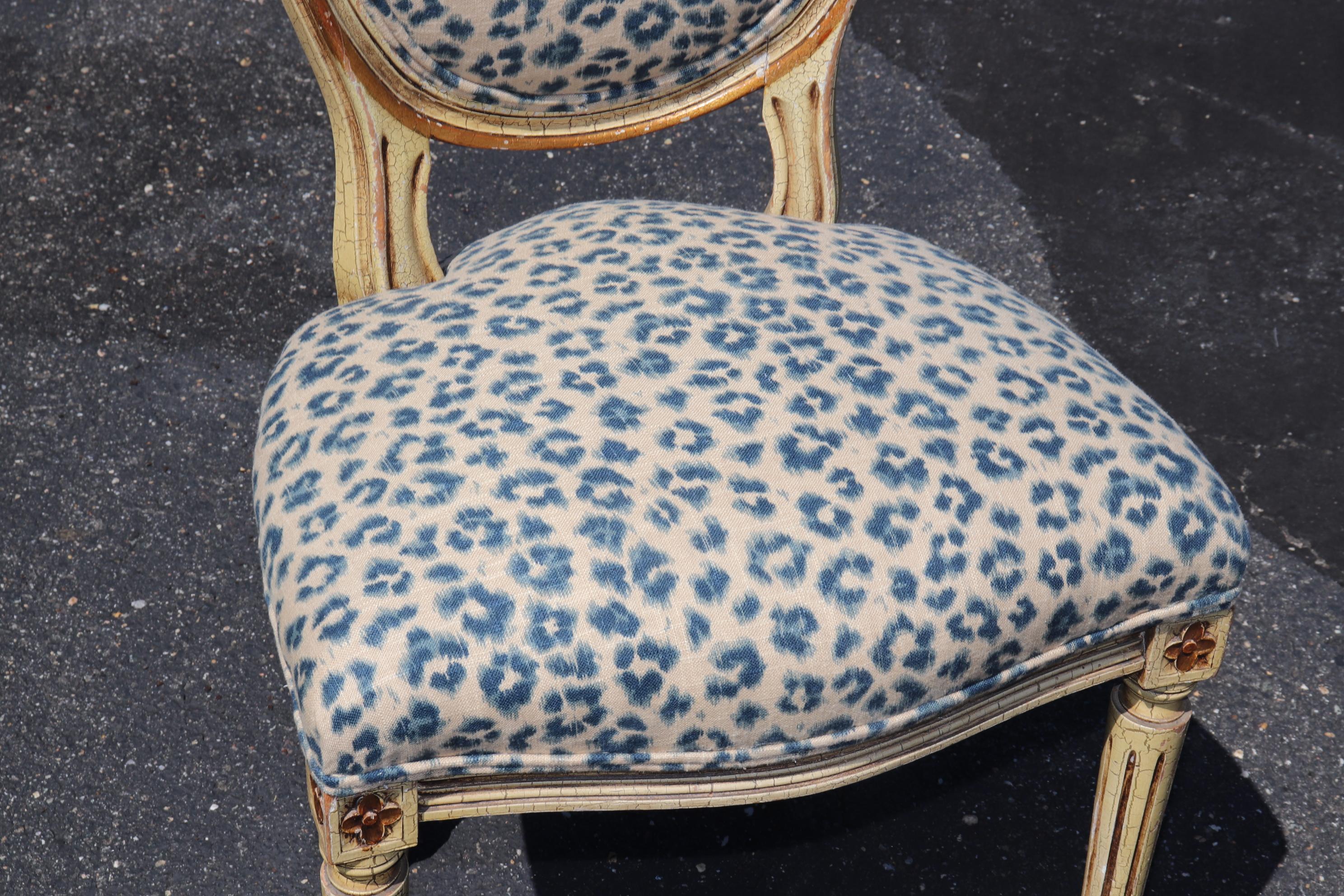 Leopard Printed Upholstery French Cameo Back Louis XVI Side Chairs 3