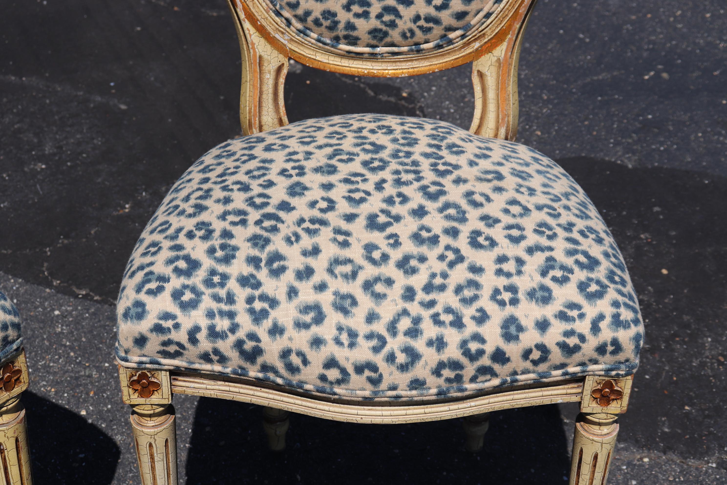 Leopard Printed Upholstery French Cameo Back Louis XVI Side Chairs 4