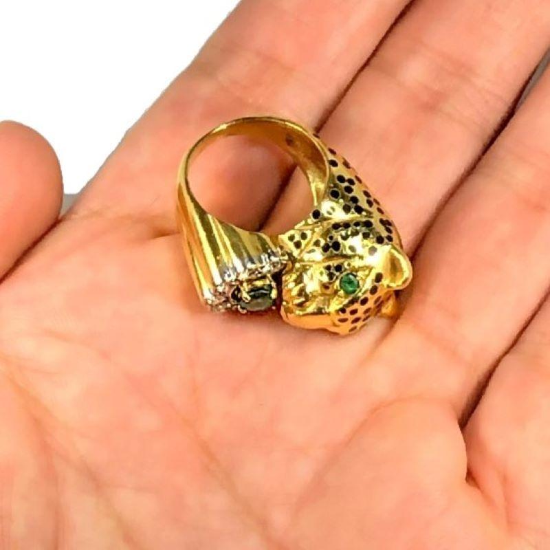 Leopard Ring by Emis Beros in Yellow Gold, Platinum, Diamond, Emerald and Enamel 2