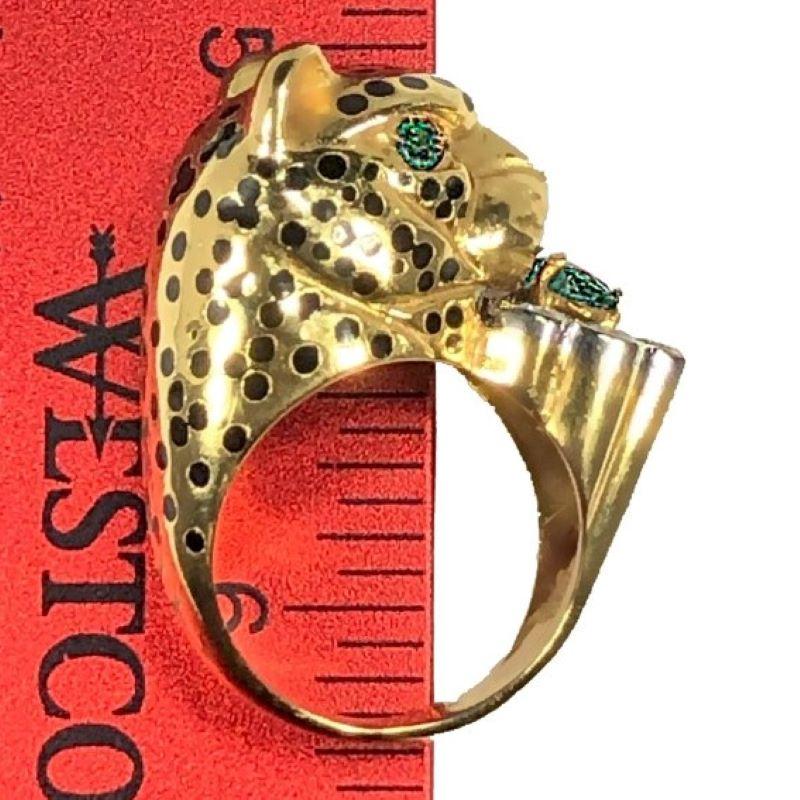 Leopard Ring by Emis Beros in Yellow Gold, Platinum, Diamond, Emerald and Enamel 3