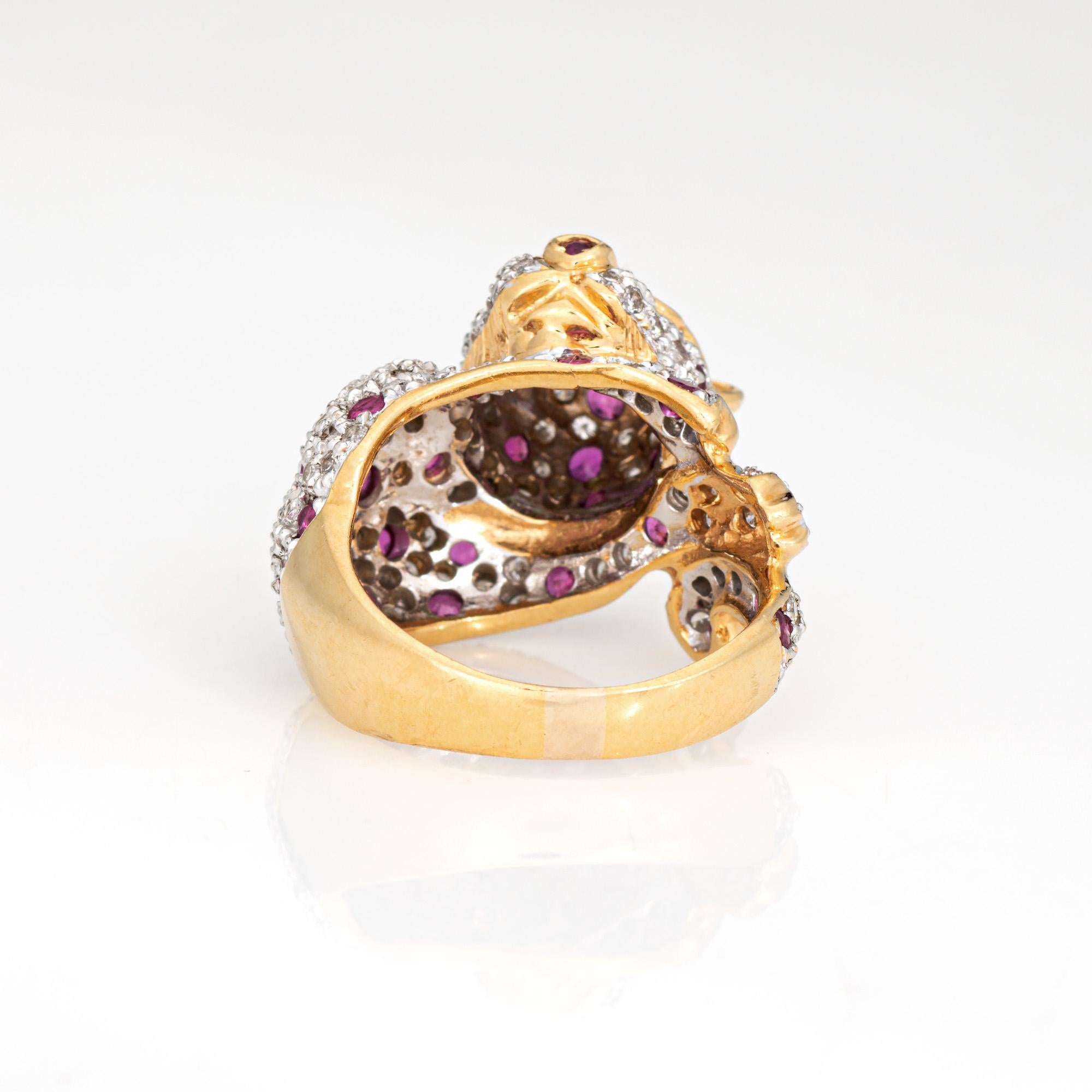 Women's Leopard Ring Sz 7 Vintage 18k Yellow Gold Diamond Ruby Emerald Eyes Animal For Sale